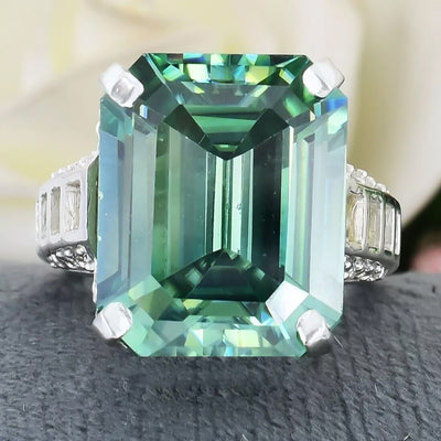 6.30 Ct Certified Blue Moissanite Asscher Cut Ring – Christmas Gift in 18K Gold Pla 18K Gold Plated