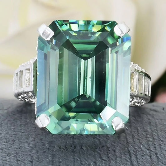 6.30 Ct Certified Blue Moissanite Asscher Cut Ring – Christmas Gift in 18K Gold Pla 18K Gold Plated