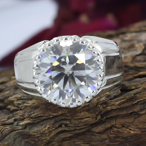 6.35 Ct Off White Round Moissanite Ring – Shine Gift for Women 18K Gold Plated Verm 18K Gold Plated