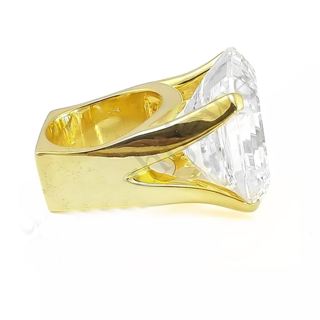 23.50 Ct Asscher Cut Certified Moissanite Silver Ring – Huge Rare Gift for Wedding 18K Gold Plated