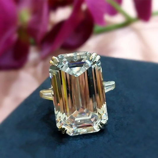 7.30 Ct Emerald Cut Moissanite Ring Bridal Anniversary Gift for Her 18K Gold Plated
