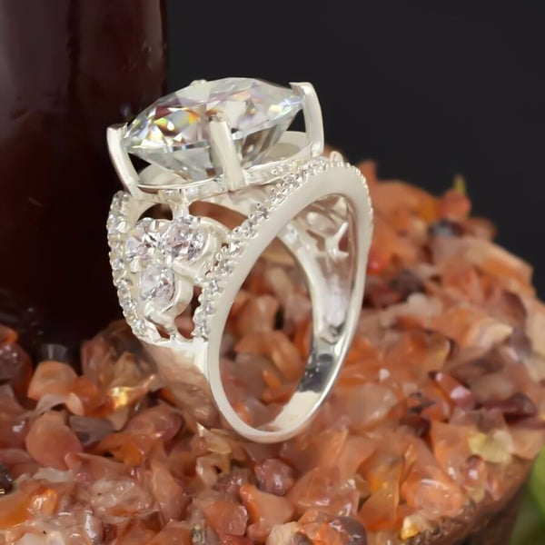 12.00 Ct Statement Moissanite Ring Anniversary Gift Elegant for Women 18K Gold Plat 18K Gold Plated