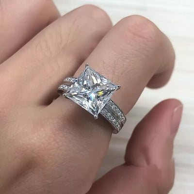 4.90 Ct Princess Cut Moissanite Ring Engagement Birthday Gift for Her 18K Gold Plat 18K Gold Plated