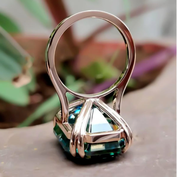 24.80 Ct Emerald Cut Blue Moissanite Ring Grand Gift for Anniversary 18K Gold Plate 18K Gold Plated