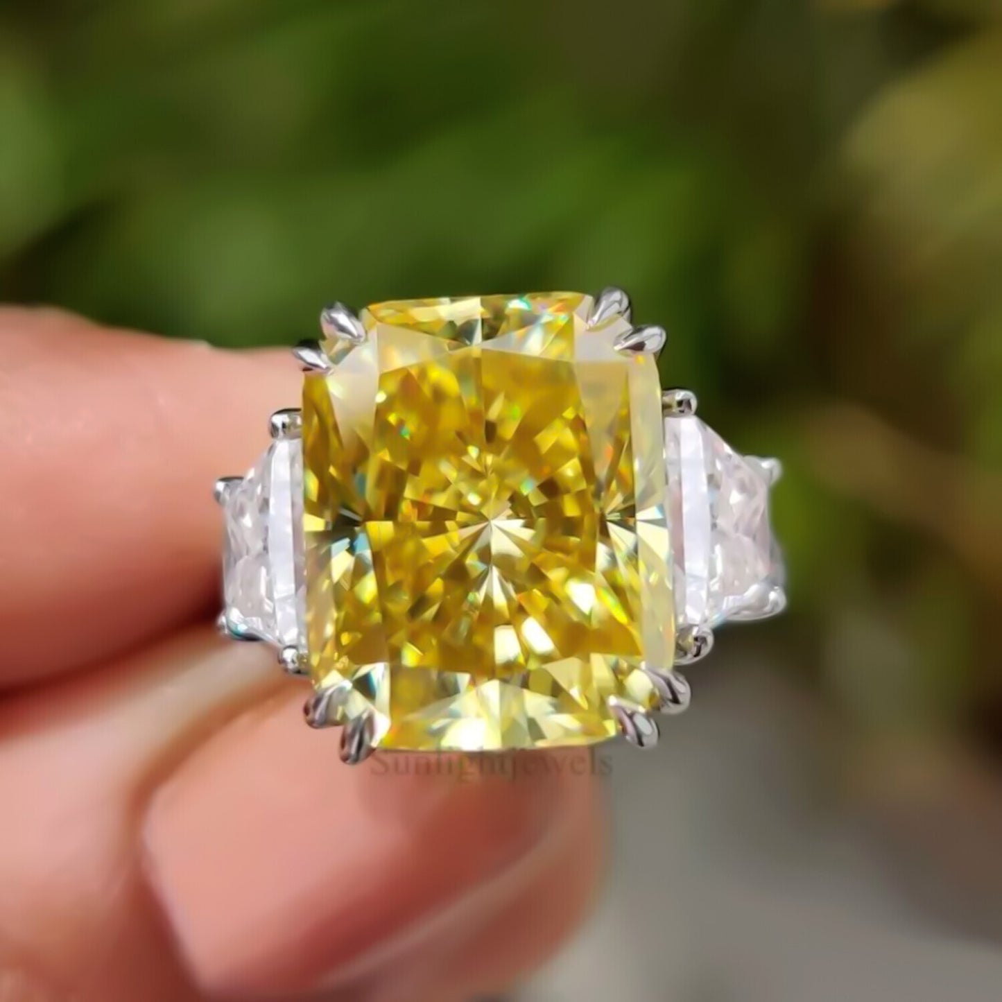 21.70 Ct Champagne Moissanite Ring Festive Gift for Her Statement Look 18K Gold Pla 18K Gold Plated