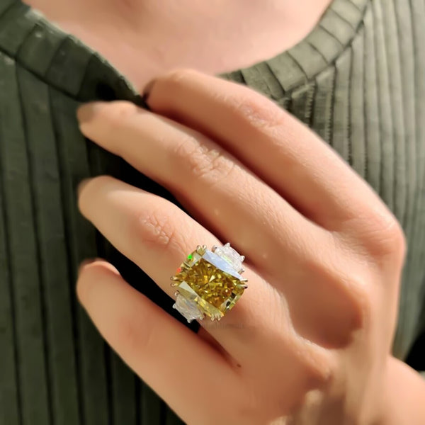 21.70 Ct Champagne Moissanite Ring Festive Gift for Her Statement Look 18K Gold Pla 18K Gold Plated