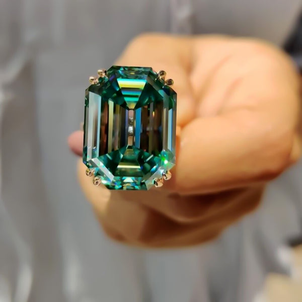 24.80 Ct Emerald Cut Blue Moissanite Ring Grand Gift for Anniversary 18K Gold Plate 18K Gold Plated