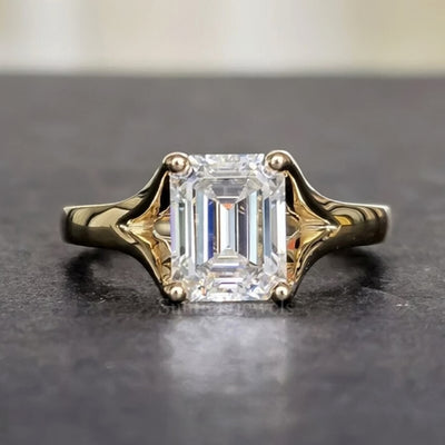 3.08 Ct Emerald Cut Moissanite Ring Gift for Her Wedding or Birthday 18K Gold Plate 18K Gold Plated
