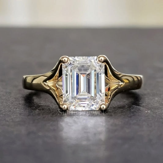 3.08 Ct Emerald Cut Moissanite Ring Gift for Her Wedding or Birthday 18K Gold Plate 18K Gold Plated