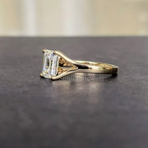 3.08 Ct Emerald Cut Moissanite Ring Gift for Her Wedding or Birthday 18K Gold Plate 18K Gold Plated