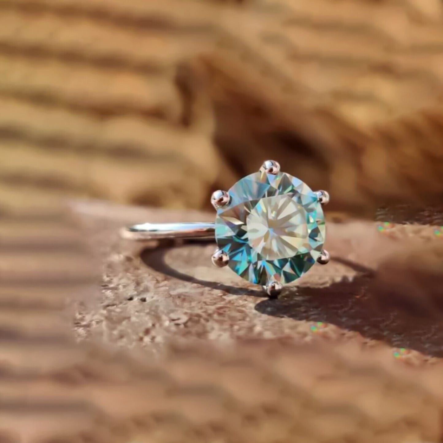 5.60 Ct Blue Moissanite Solitaire Ring Sparkling Gift for Anniversary 18K Gold Plat 18K Gold Plated