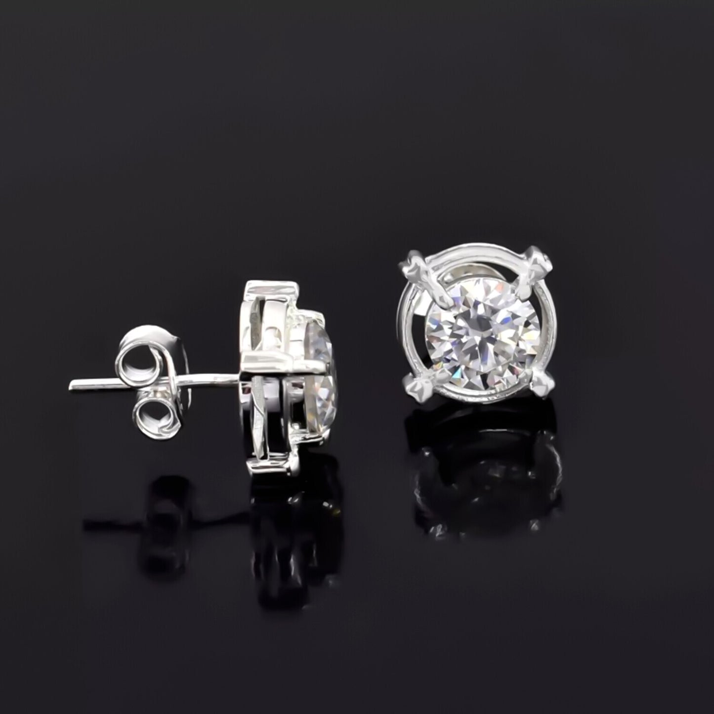 2 Ct Certified Treated White Moissanite Solitaire Studs Great Shine 18K Gold Plated