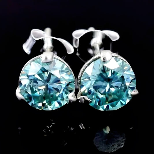 3.00 Ct Blue Moissanite Stud Earrings In Vermeil 925 Silver Gift for Her - GEMHUB & CO.