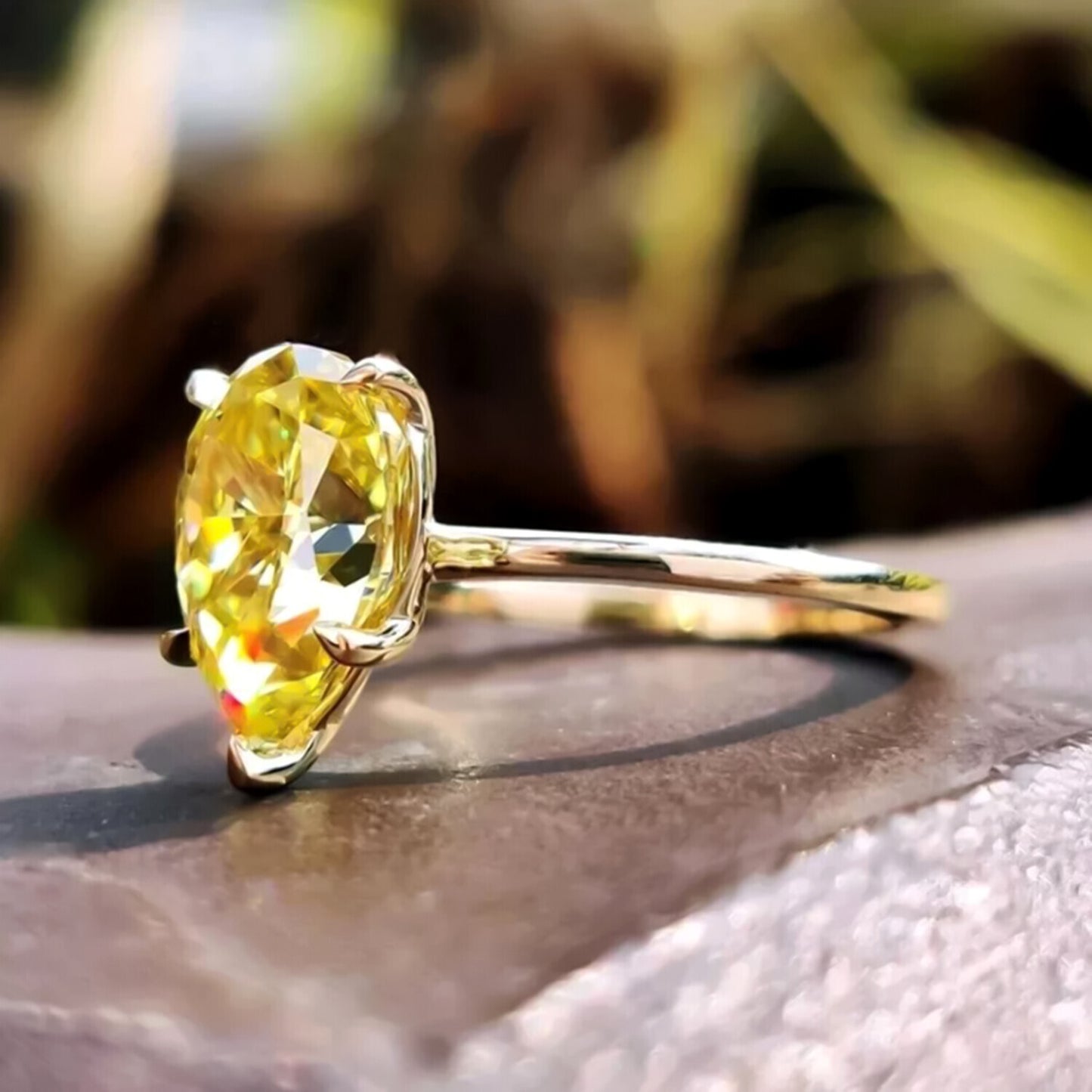 5.60 Ct Champagne Moissanite Solitaire Ring Statement Gift for Her 18K Gold Plated 18K Gold Plated