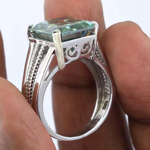 40.00 Ct Blue Moissanite Men’s Ring Huge Gift for 4th of July Event 18K Gold Plated