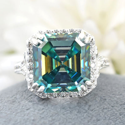8.10 Ct Asscher Cut Blue Moissanite Ring Unique Gift for Her 18K Gold Plated Vermei 18K Gold Plated