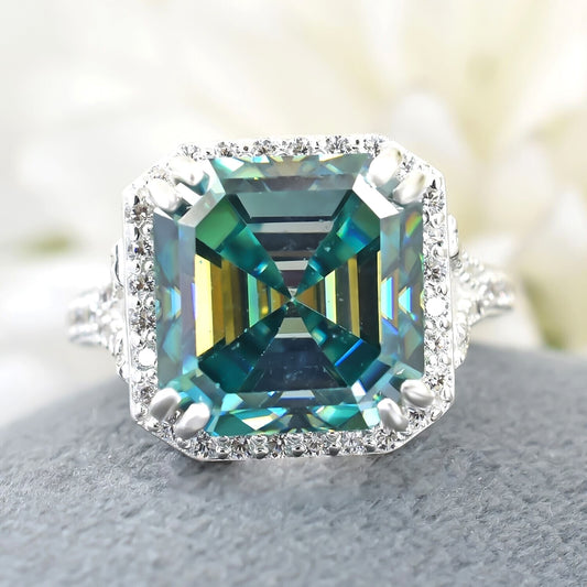 8.10 Ct Asscher Cut Blue Moissanite Ring Unique Gift for Her 18K Gold Plated Vermei 18K Gold Plated