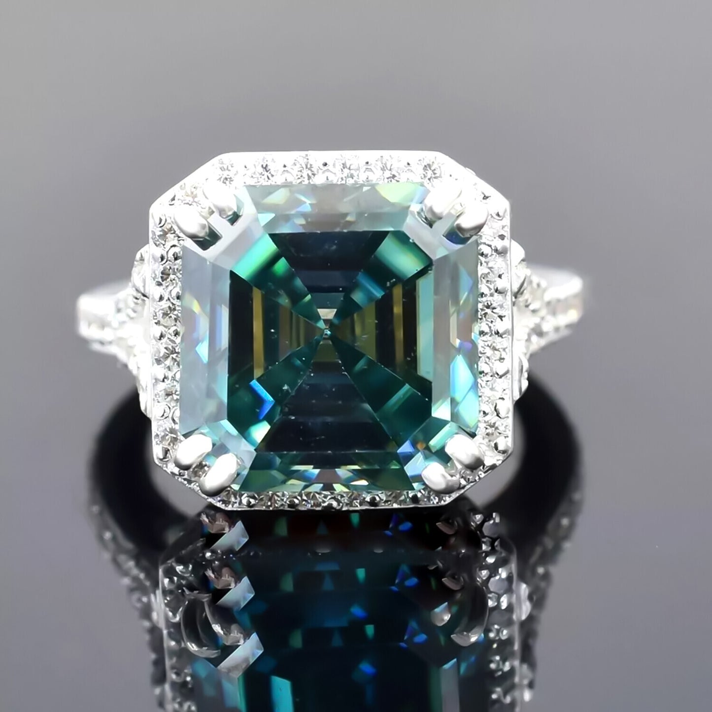 8.10 Ct Asscher Cut Blue Moissanite Ring Unique Gift for Her 18K Gold Plated Vermei 18K Gold Plated