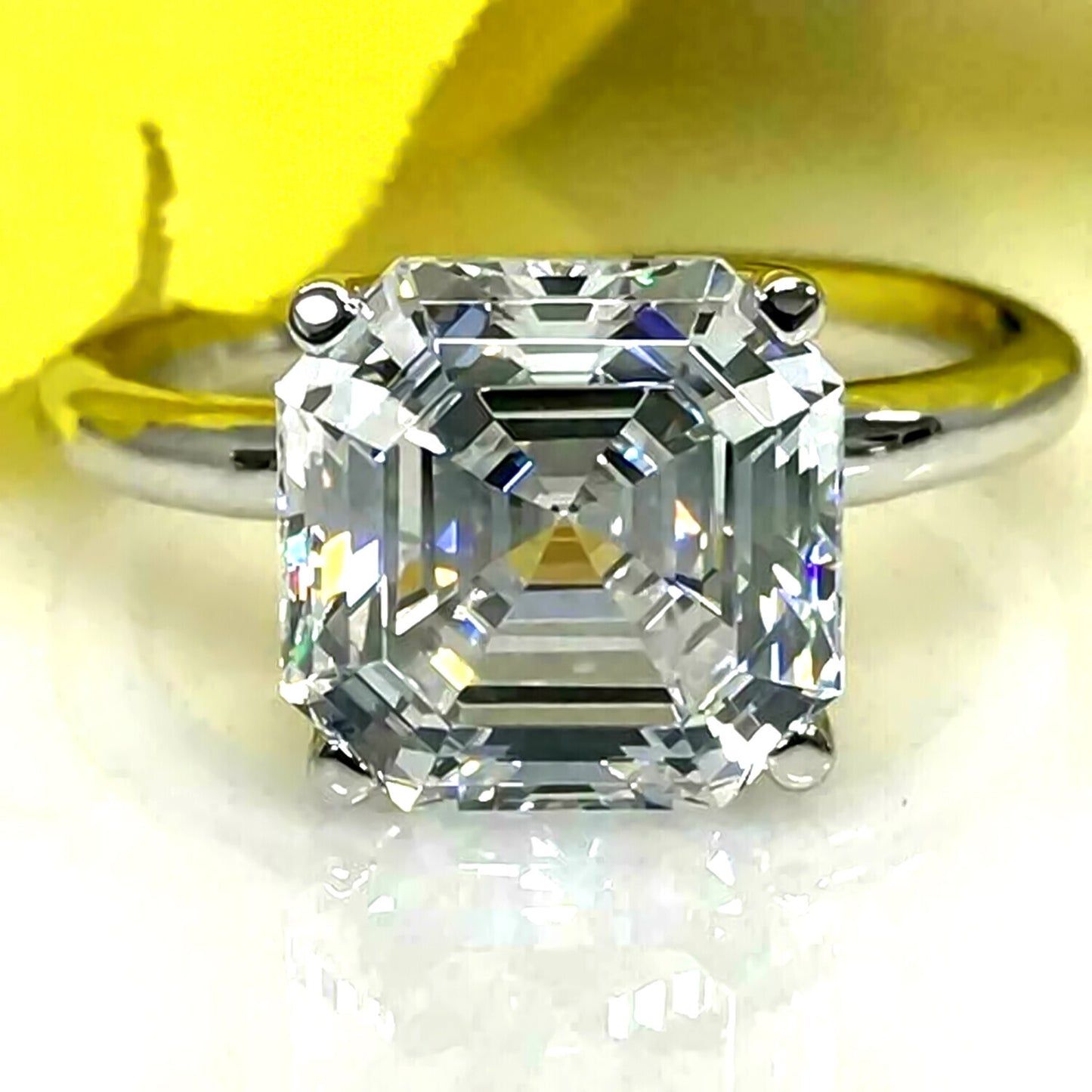 2.70 Ct White Moissanite Asscher Ring Engagement Gift for Bride 18K Gold Plated Ver 18K Gold Plated