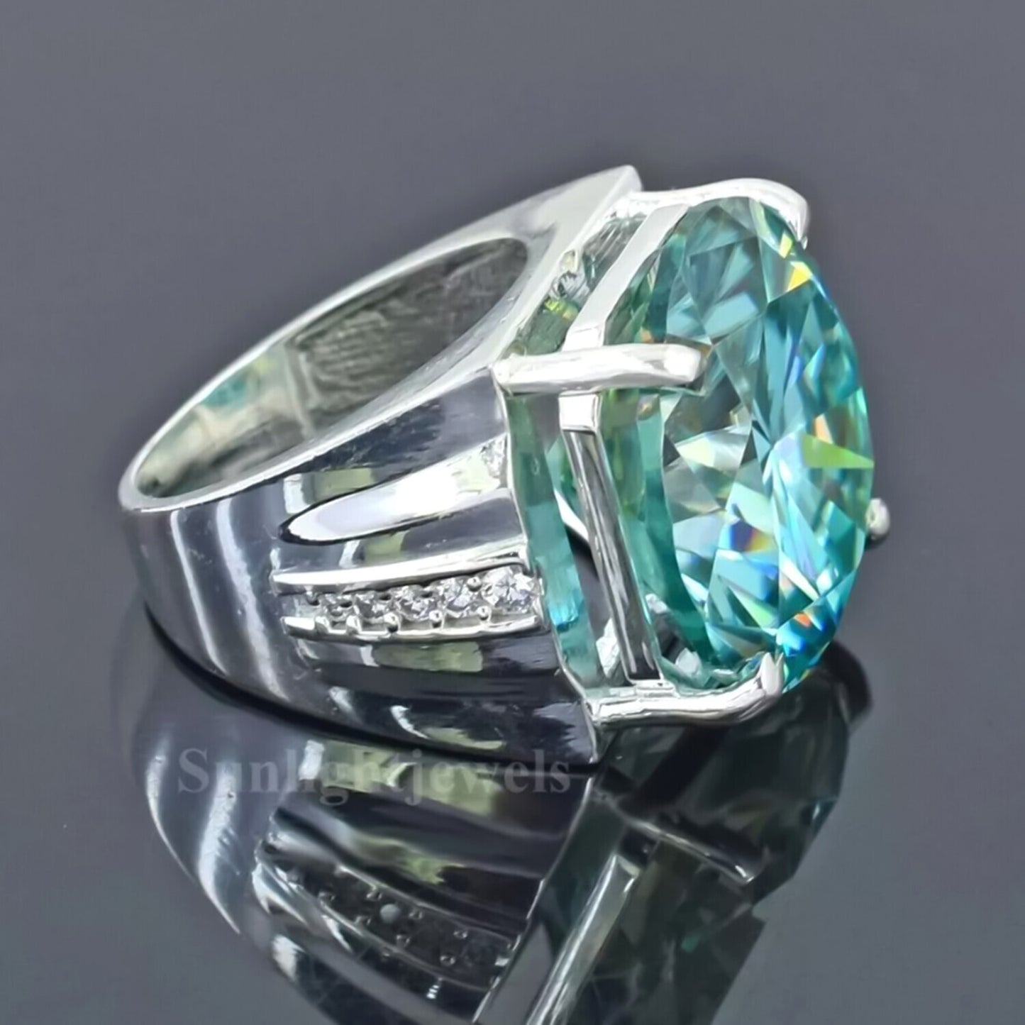 15.40 Ct Round Blue Moissanite Ring Festival Gift for Wife or Mom 18K Gold Plated V 18K Gold Plated