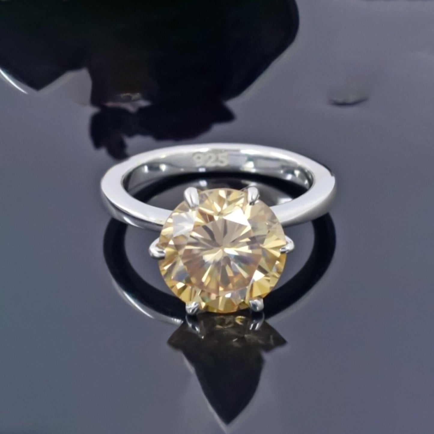 6.50 Ct Champagne Moissanite Ring Prong Set Gift for Birthday 18K Gold Plated Verme 18K Gold Plated
