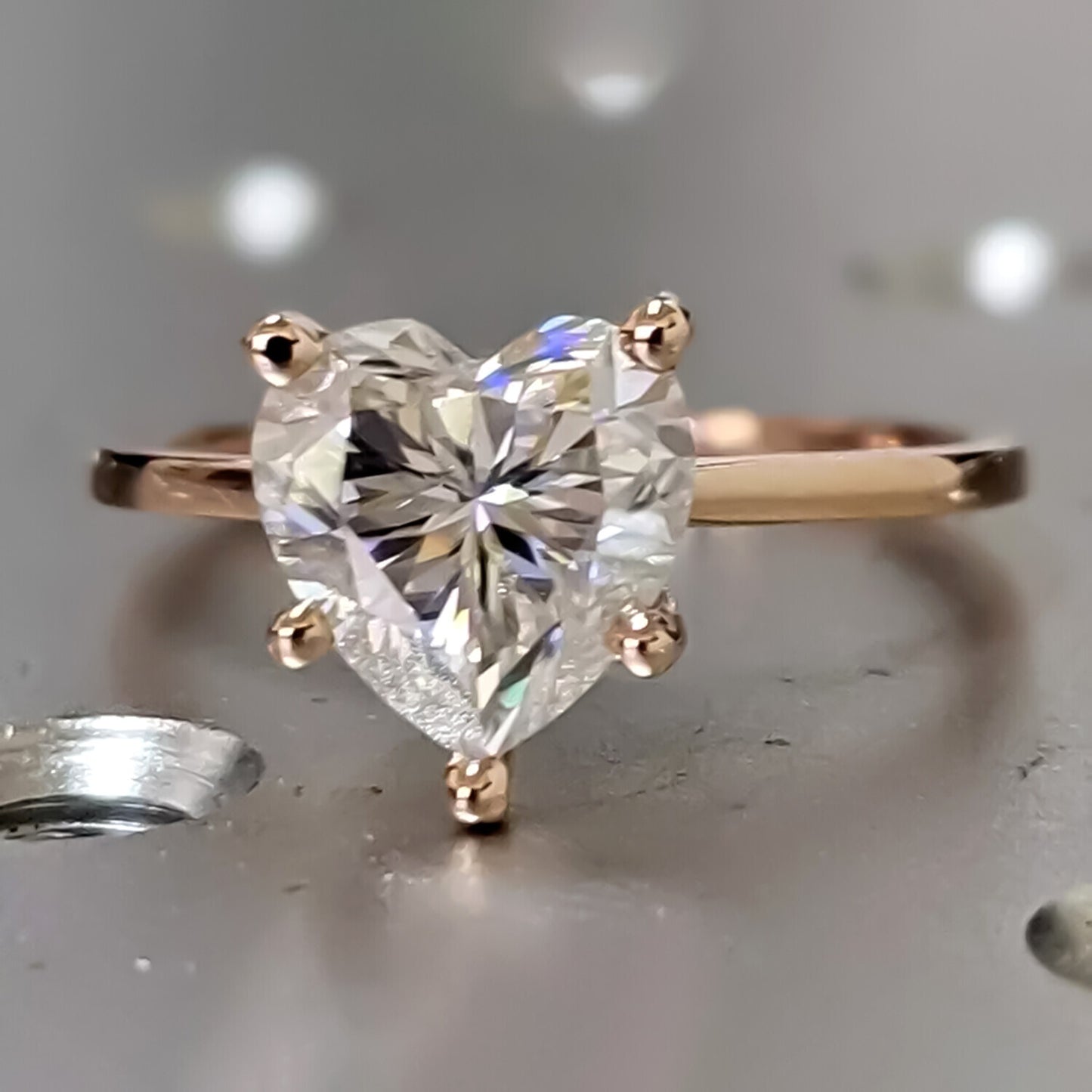 4.00 Ct Heart Cut White Moissanite Ring Romantic Gift for Her 18K Gold Plated Verme 18K Gold Plated