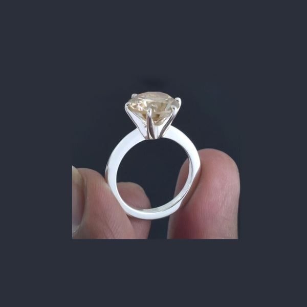 6.50 Ct Champagne Moissanite Ring Prong Set Gift for Birthday 18K Gold Plated Verme 18K Gold Plated