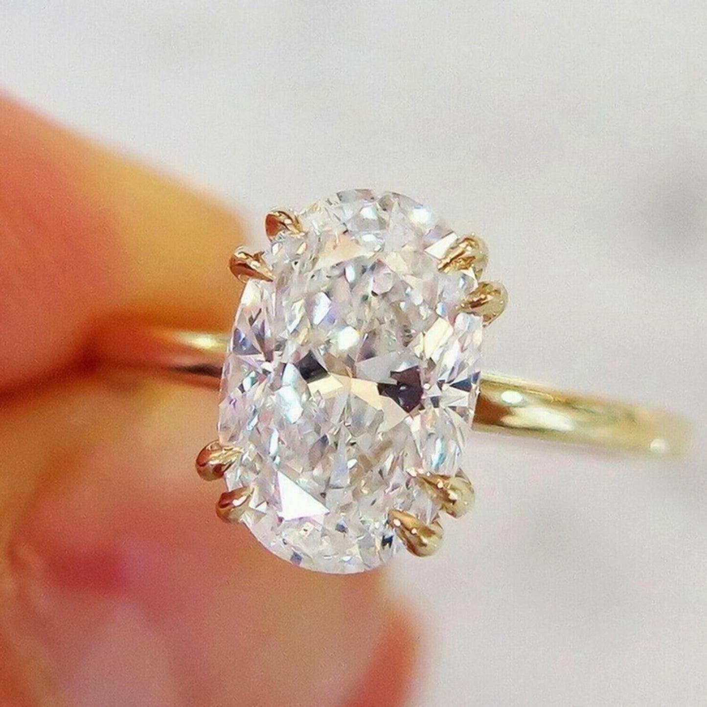 5.05 Ct Oval Cut Off White Treated Moissanite Ring in – Certified 18K Gold Plated V 18K Gold Plated