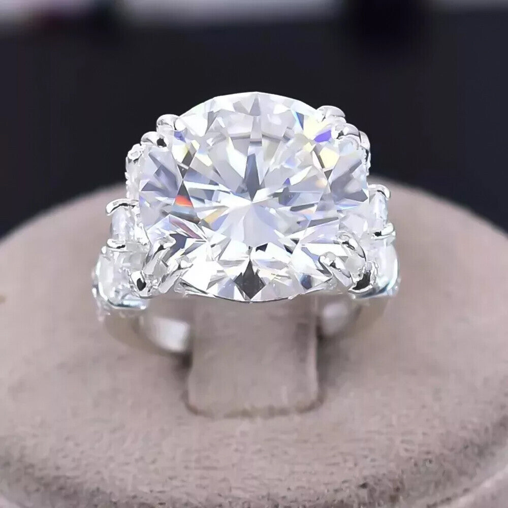 RARE 9.25 Ct Round Cut White Treated Moissanite Solitaire Ring in 18K Gold Plated V 18K Gold Plated