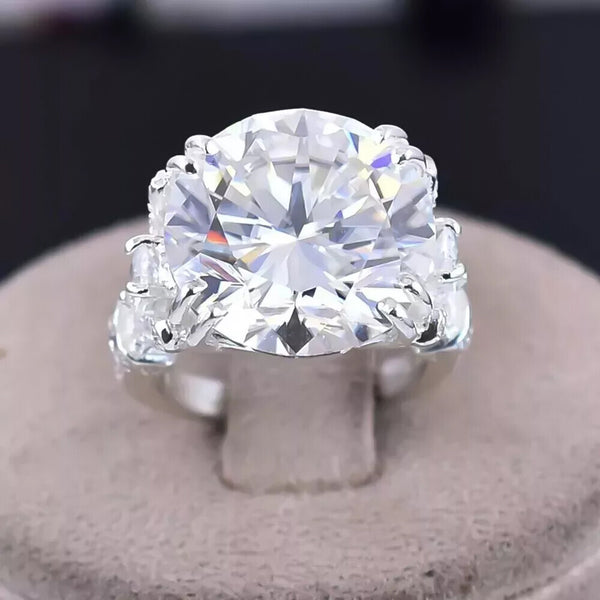 RARE 9.25 Ct Round Cut White Treated Moissanite Solitaire Ring in 18K Gold Plated V 18K Gold Plated