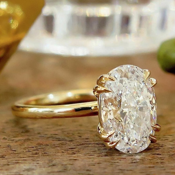 5.05 Ct Oval Cut Off White Treated Moissanite Ring in – Certified 18K Gold Plated V 18K Gold Plated