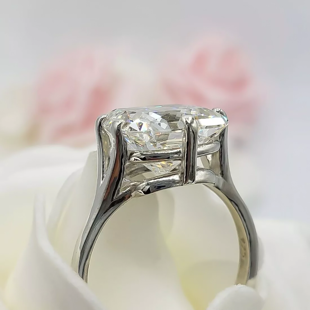 3.25 Ct Radiant Cut Off White Treated Moissanite Ring in Certified 18K Gold Plated 18K Gold Plated