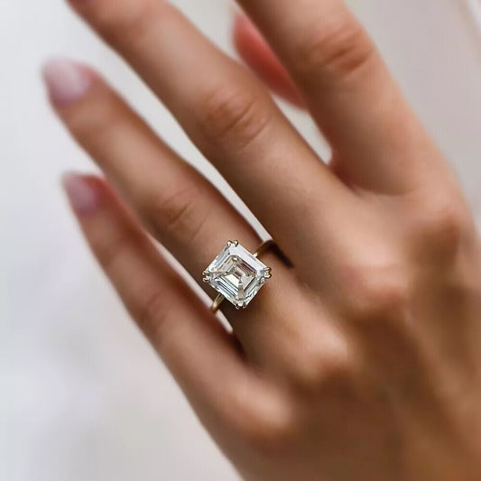 6.30 Ct Asscher Cut Off White Moissanite Solitaire Ring in – RARE 18K Gold Plated V 18K Gold Plated