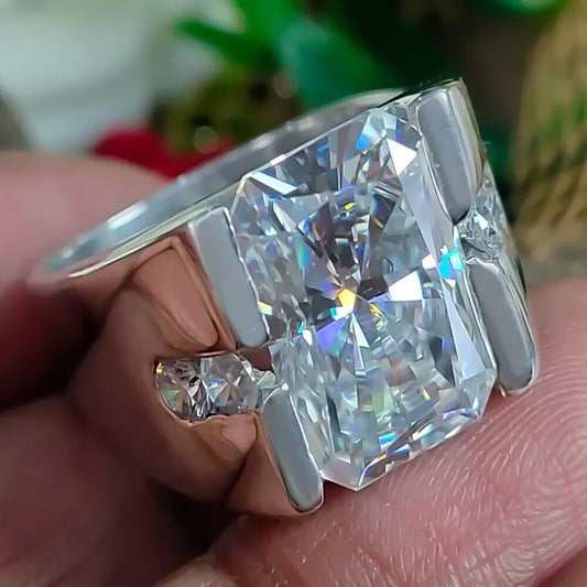 4.00 Ct Radiant Cut White Treated Moissanite Solitaire Ring in Cert 18K Gold Plated