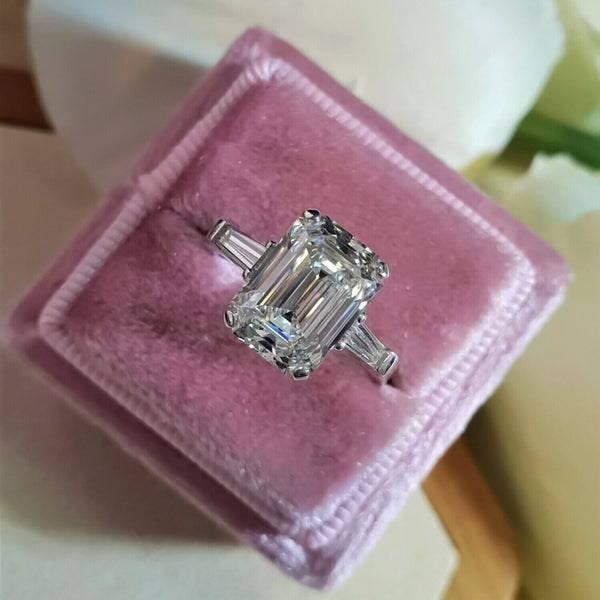 4.20 Ct White Emerald Cut Treated Moissanite Solitaire Ring in 18K Gold Plated Verm 18K Gold Plated