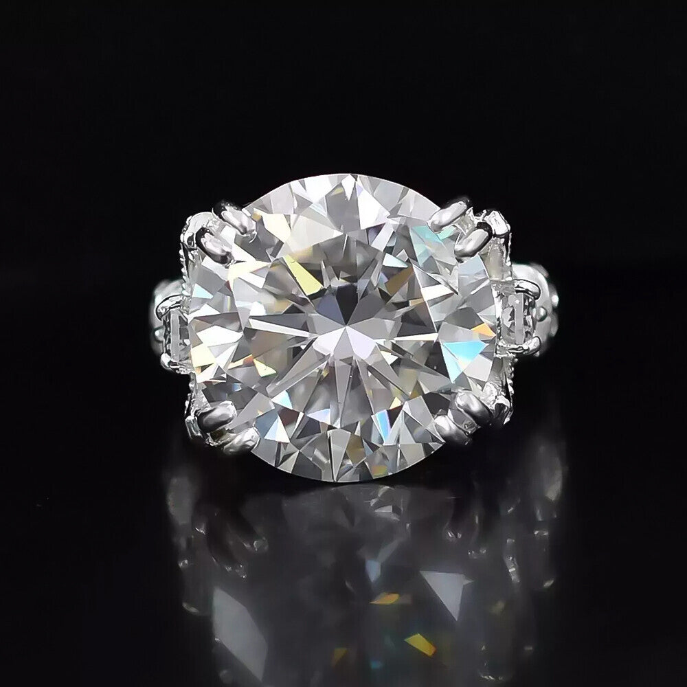 RARE 9.25 Ct Round Cut White Treated Moissanite Solitaire Ring in 18K Gold Plated V 18K Gold Plated