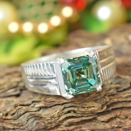 2.20 Ct Emerald Cut Blue Treated Moissanite Ring in – Certified Gem 18K Gold Plated