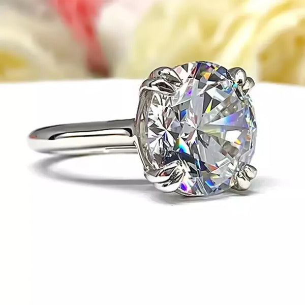 6.65 Ct Round Cut White Treated Moissanite Solitaire Ring Certified 18K Gold Plated