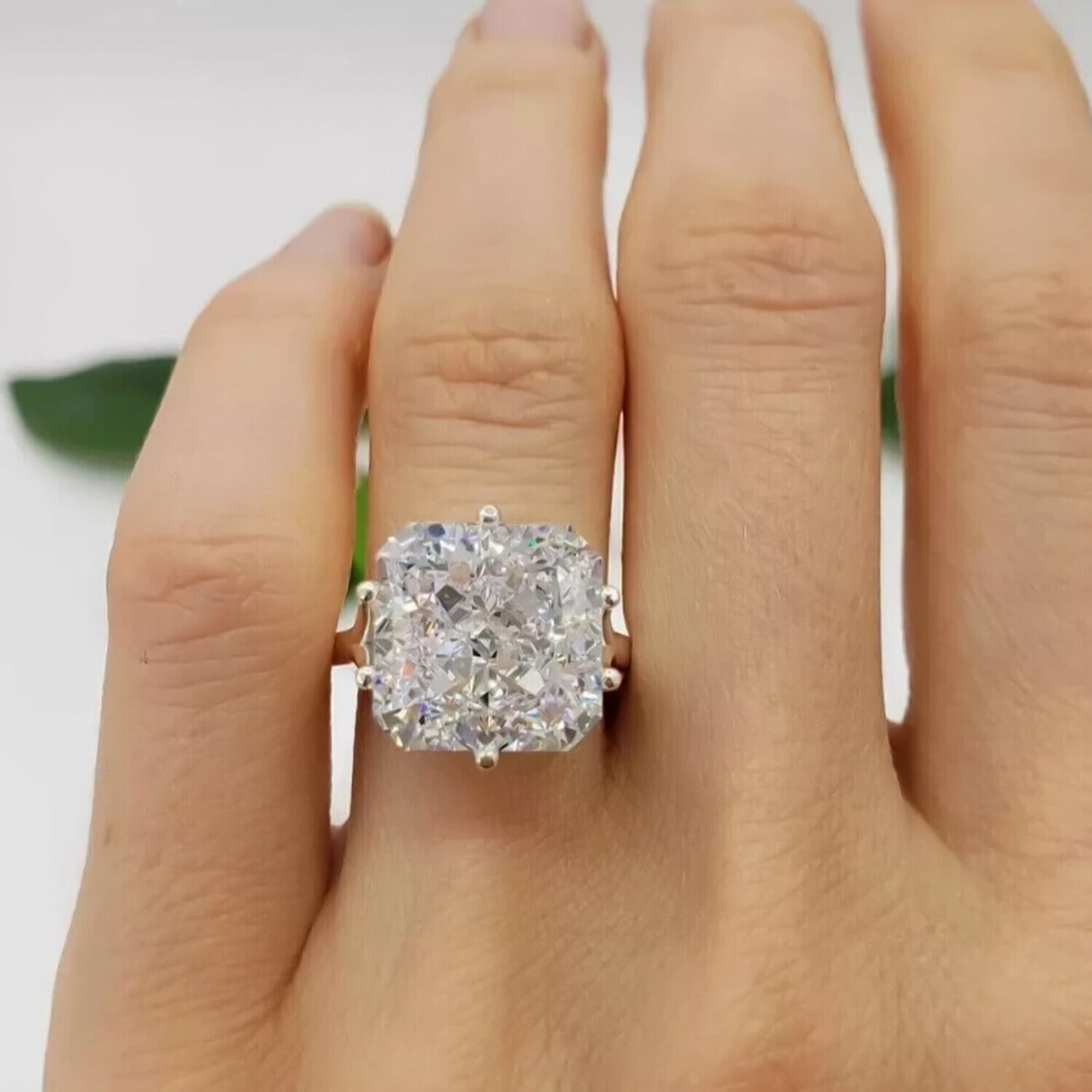 4.50 Ct Radiant Cut White Treated Moissanite Solitaire Ring in WOW 18K Gold Plated 18K Gold Plated