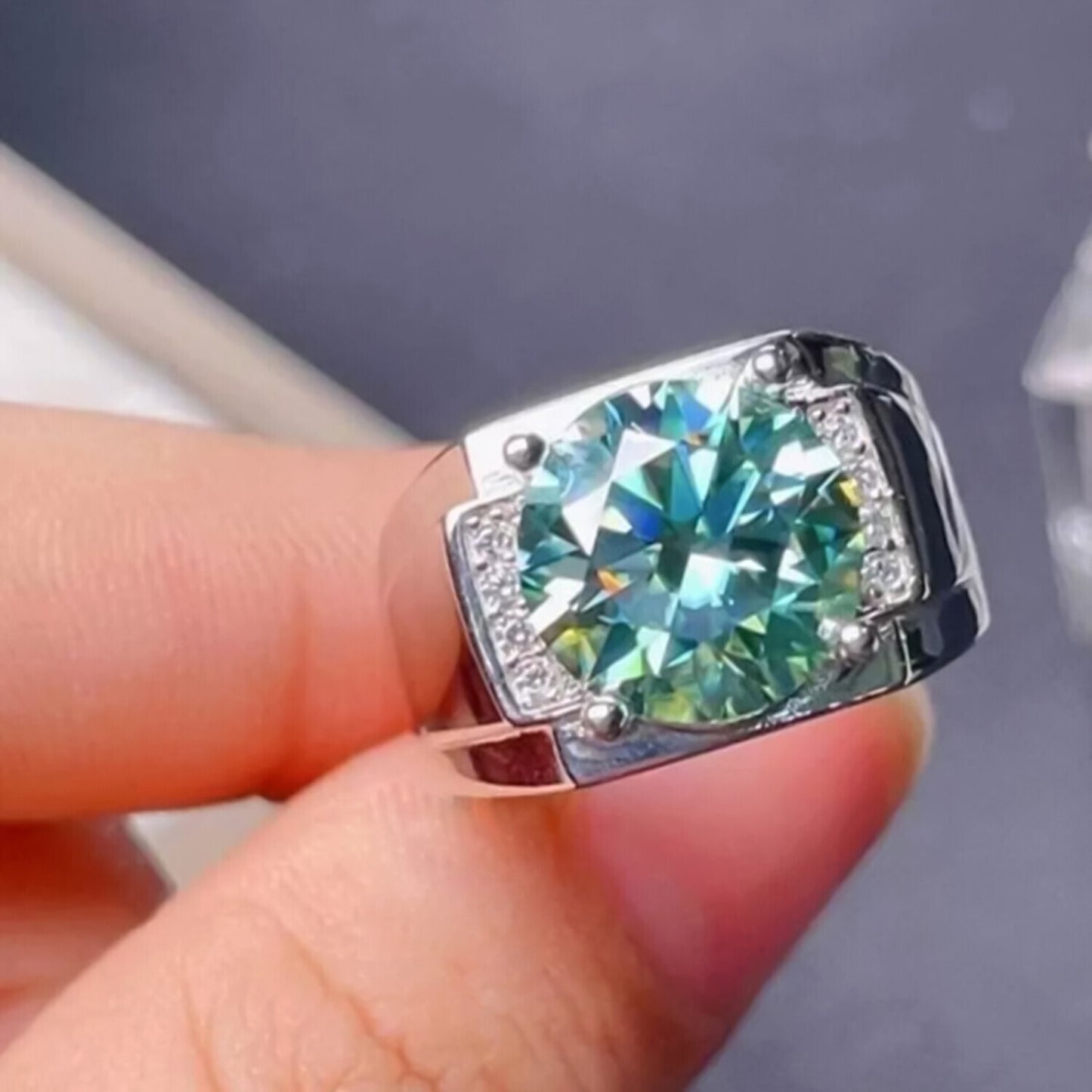 RARE 6.30 Ct Round Cut Blue Treated Moissanite Solitaire Ring in 18K Gold Plated Ve 18K Gold Plated