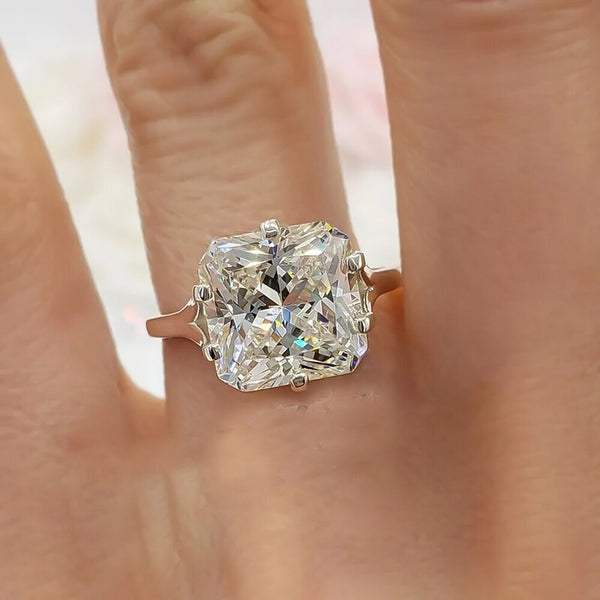 RARE 24.30 Ct Radiant Cut Off White Treated Moissanite Ring in Cert 18K Gold Plated