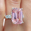 RARE 5.60 Ct Emerald Cut Pink Treated Moissanite Solitaire Ring in 18K Gold Plated 18K Gold Plated