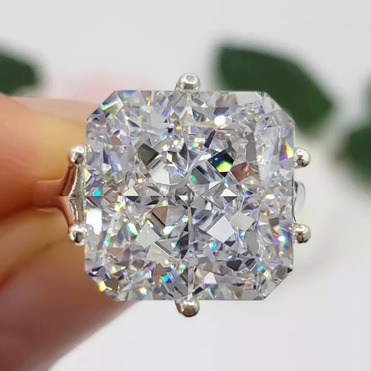 4.50 Ct Radiant Cut White Treated Moissanite Solitaire Ring in WOW 18K Gold Plated 18K Gold Plated