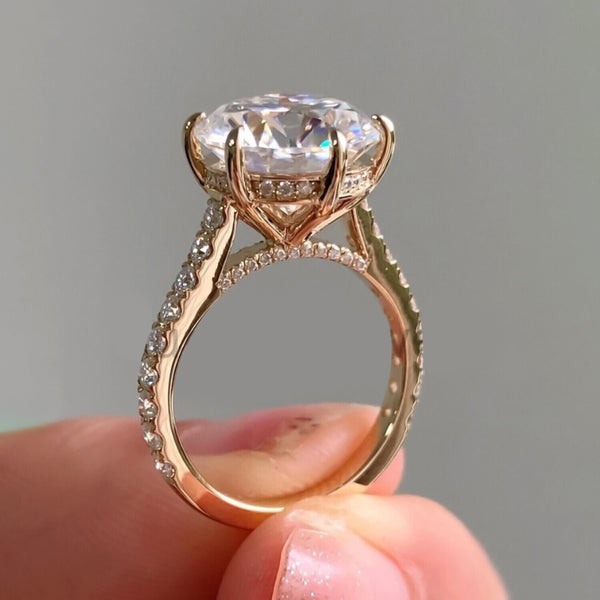 RARE 5.80 Ct Off White Treated Round Cut Moissanite Ring in Cert 18K Gold Plated Ve 18K Gold Plated