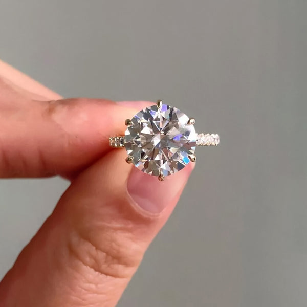 RARE 5.80 Ct Off White Treated Round Cut Moissanite Ring in Cert 18K Gold Plated Ve 18K Gold Plated