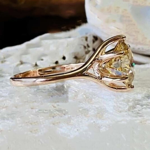 RARE 11 Ct Champagne Treated Moissanite Ring in Certified 18K Gold Plated