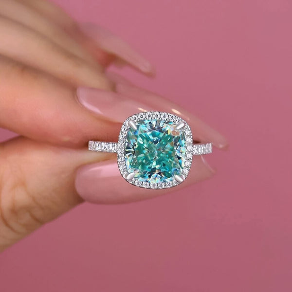 5.90 Ct Cushion Cut Blue Treated Moissanite Solitaire Ring in WOW 18K Gold Plated V 18K Gold Plated