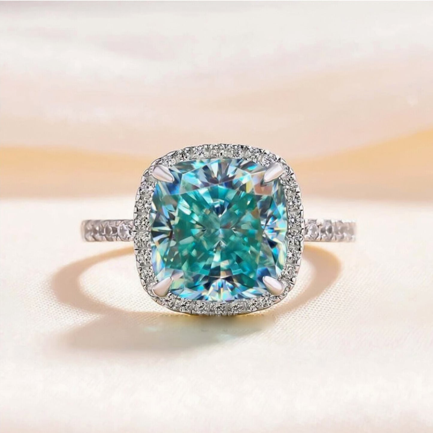 5.90 Ct Cushion Cut Blue Treated Moissanite Solitaire Ring in WOW 18K Gold Plated V 18K Gold Plated