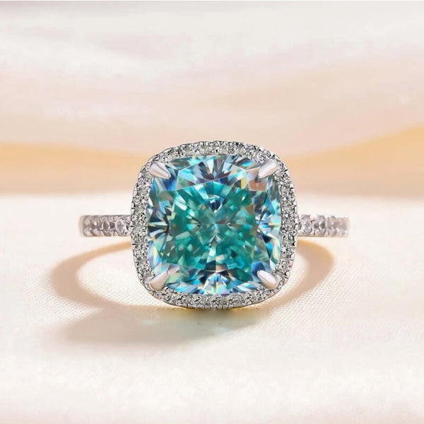 5.90 Ct Cushion Cut Blue Treated Moissanite Solitaire Ring in WOW 18K Gold Plated V 18K Gold Plated