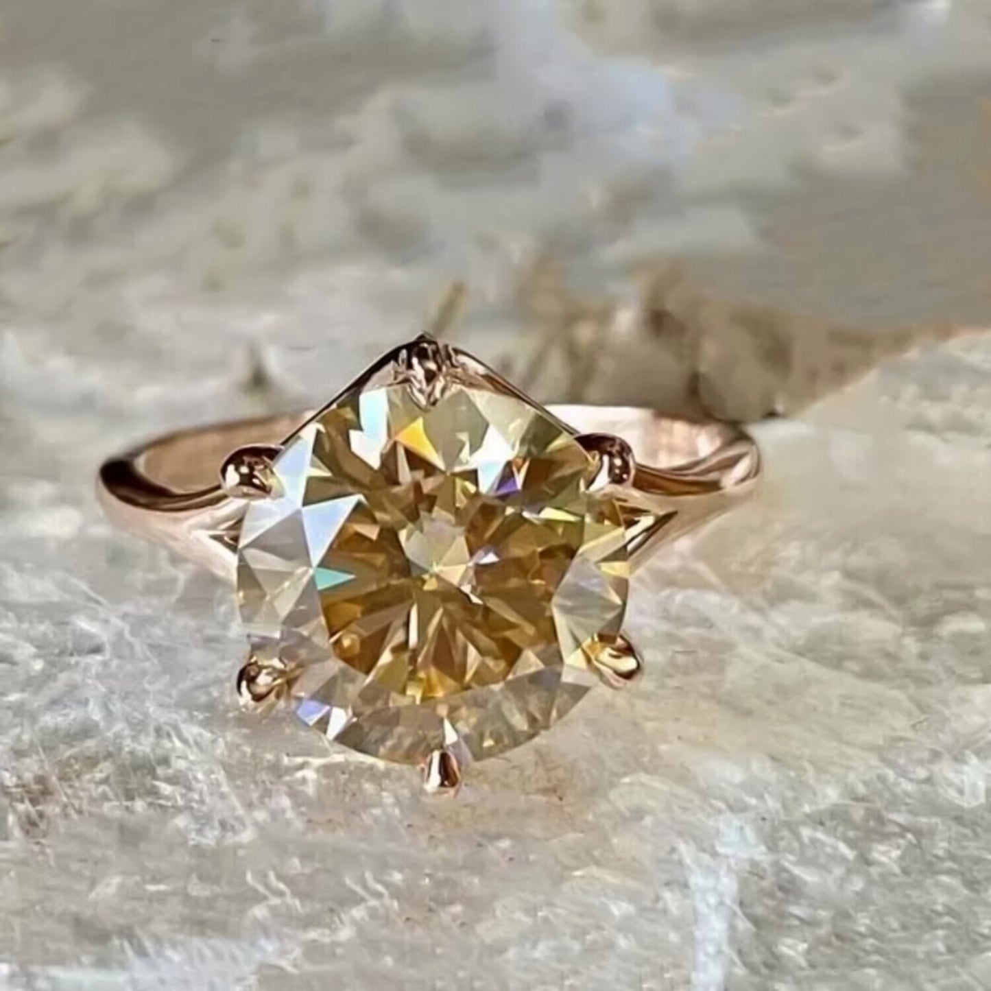 RARE 11 Ct Champagne Treated Moissanite Ring in Certified 18K Gold Plated